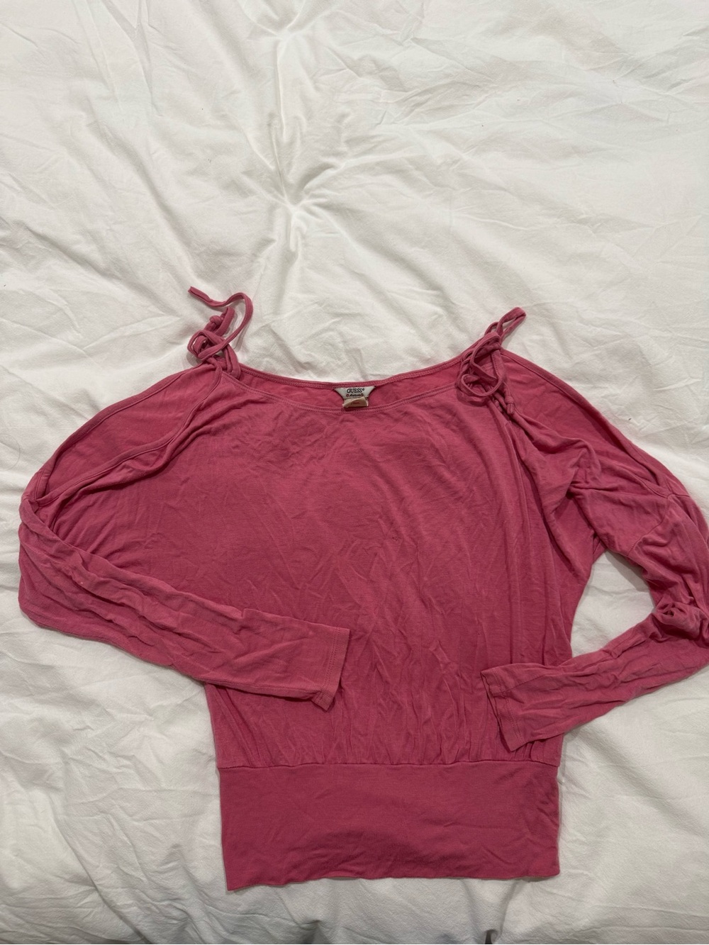 Vintage Y2K Guess Pink Cold-Shoulder Long Sleeve Top